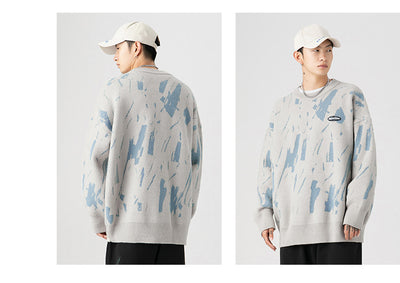 Suéter Hombre Cuello Redondo Diseño Jacquard Salpicaduras de Tinta Japonés - Image 8