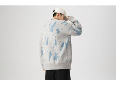 Suéter Hombre Cuello Redondo Diseño Jacquard Salpicaduras de Tinta Japonés - Image 10
