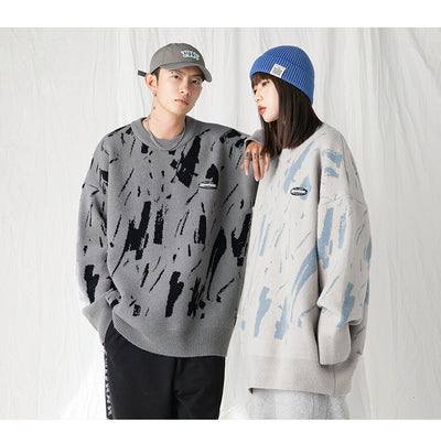 Suéter Hombre Cuello Redondo Diseño Jacquard Salpicaduras de Tinta Japonés - Image 11