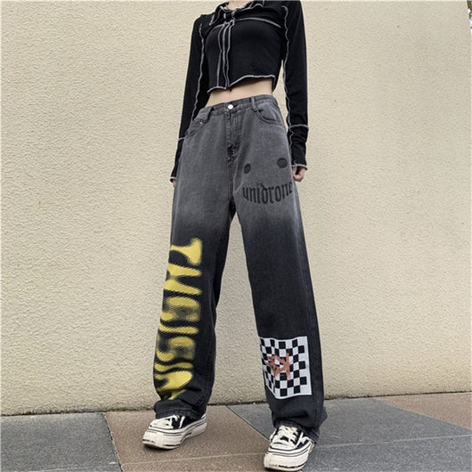 Pantalones Jeans Rectos Harajuku Degradado - Cintura Alta Mujer - Image 8