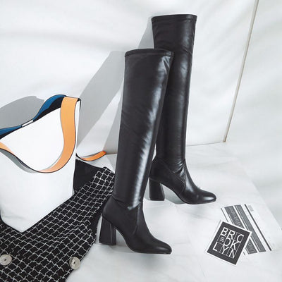 Botas Altas Stretch Tacón Grueso Talla Grande - Elegancia y Comodidad - Image 8