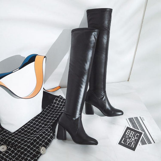 Botas Altas Stretch Tacón Grueso Talla Grande - Elegancia y Comodidad - Image 8