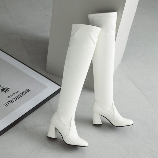 Botas Altas Stretch Tacón Grueso Talla Grande - Elegancia y Comodidad - Image 10