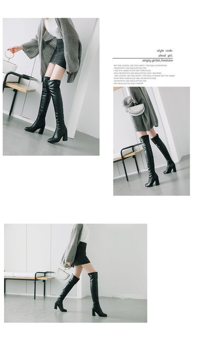Botas Altas Stretch Tacón Grueso Talla Grande - Elegancia y Comodidad - Image 14