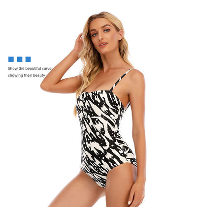 Traje de Baño Enterizo Tipo Tubo con Hombros Triangulares Negro y Blanco - Image 11