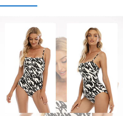 Traje de Baño Enterizo Tipo Tubo con Hombros Triangulares Negro y Blanco - Image 12