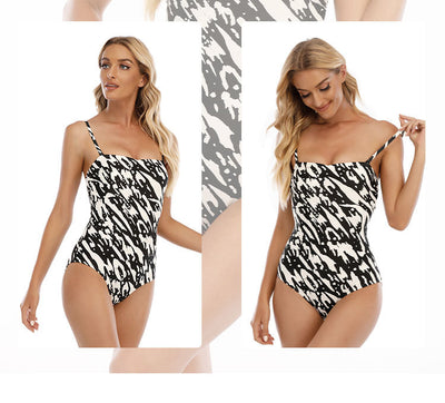 Traje de Baño Enterizo Tipo Tubo con Hombros Triangulares Negro y Blanco - Image 13