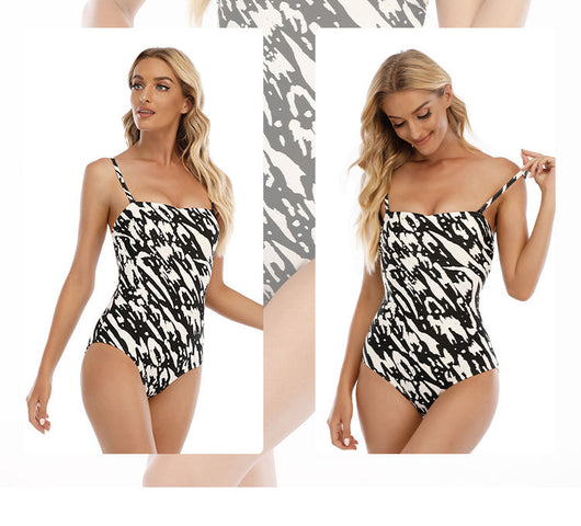 Traje de Baño Enterizo Tipo Tubo con Hombros Triangulares Negro y Blanco - Image 13