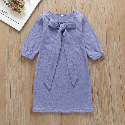 Vestido de Manga Larga con Lazo para Bebé en Color Sólido - Image 14