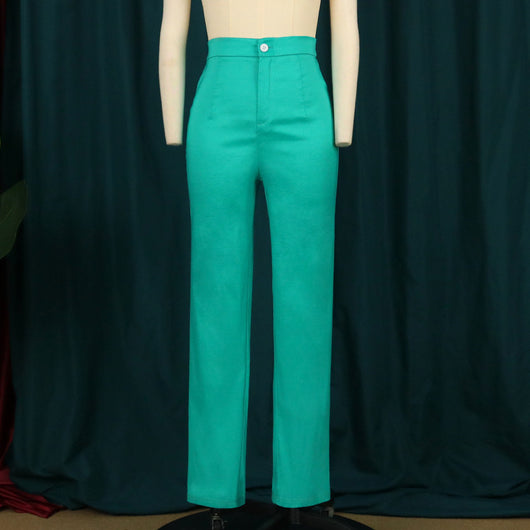 Pantalones de Cintura Alta Elásticos Rectos Verde - Comodidad Deportiva - Image 8