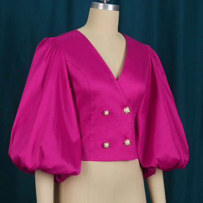 Cardigan Cropped Ajustado con Cuello V y Mangas Globo para Mujer - Image 8