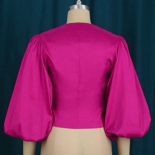 Cardigan Cropped Ajustado con Cuello V y Mangas Globo para Mujer - Image 9