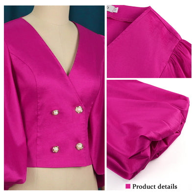 Cardigan Cropped Ajustado con Cuello V y Mangas Globo para Mujer - Image 10