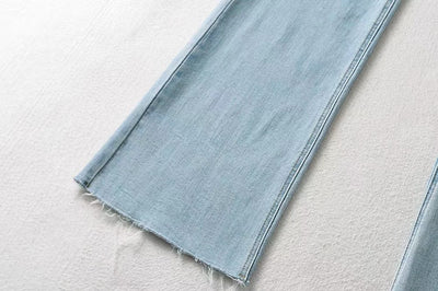 Pantalones Flare Cintura Alta con Borde Crudo - Moda Trendy para Mujer - Image 8