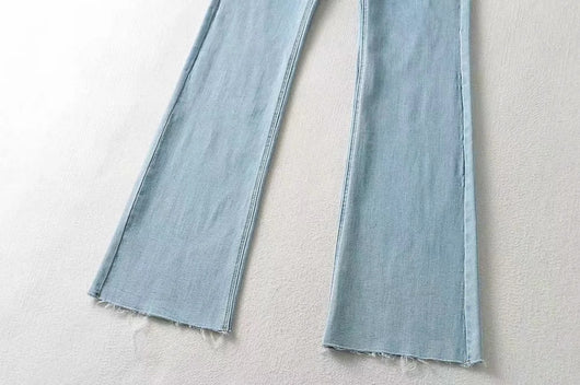 Pantalones Flare Cintura Alta con Borde Crudo - Moda Trendy para Mujer - Image 9