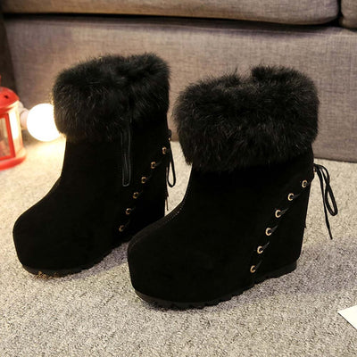Botas Cortas de Cuña con Forro de Conejo Real para Mujer - Diseño Elevador - Image 8