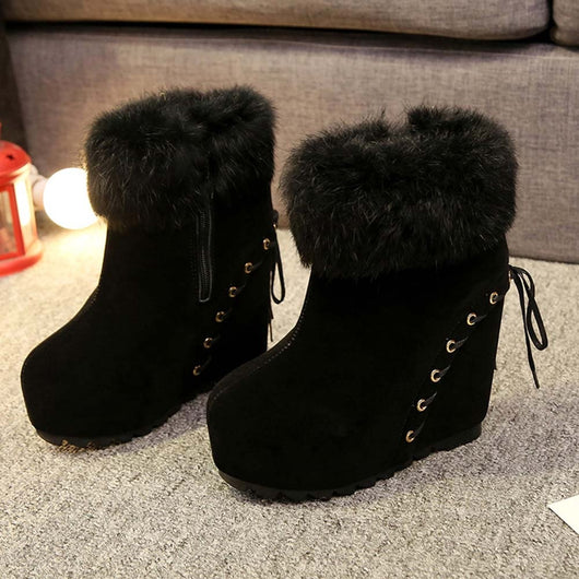 Botas Cortas de Cuña con Forro de Conejo Real para Mujer - Diseño Elevador - Image 8