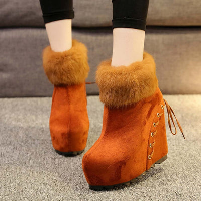 Botas Cortas de Cuña con Forro de Conejo Real para Mujer - Diseño Elevador - Image 9