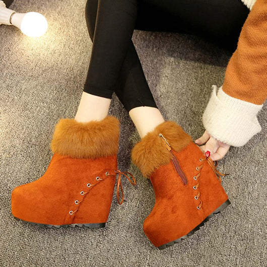 Botas Cortas de Cuña con Forro de Conejo Real para Mujer - Diseño Elevador - Image 10