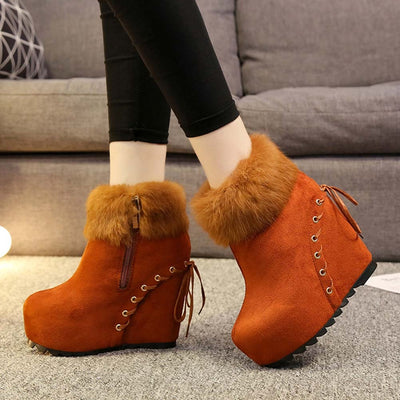 Botas Cortas de Cuña con Forro de Conejo Real para Mujer - Diseño Elevador - Image 11