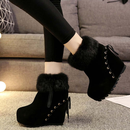 Botas Cortas de Cuña con Forro de Conejo Real para Mujer - Diseño Elevador - Image 12