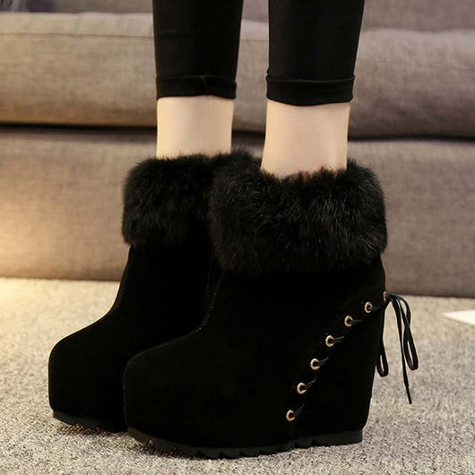 Botas Cortas de Cuña con Forro de Conejo Real para Mujer - Diseño Elevador - Image 14