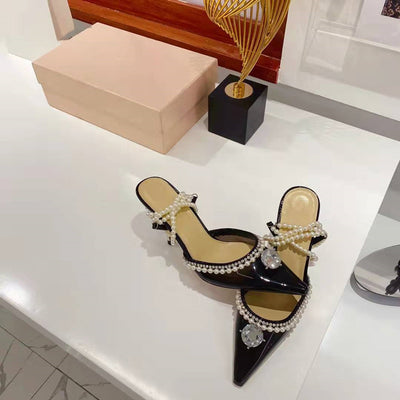 Sandalias Stiletto con Punta Afilada y Cinturón Perla para Mujer - Image 12