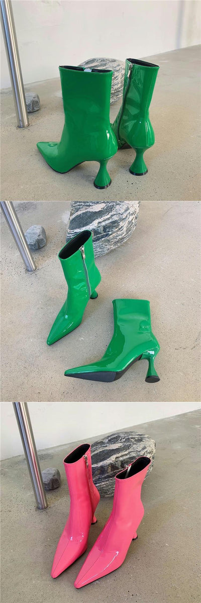Botas de Cuero Charol Otoño Tacón Blackjack Punta Afilada para Mujer - Image 9