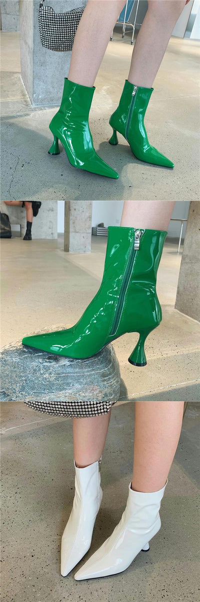 Botas de Cuero Charol Otoño Tacón Blackjack Punta Afilada para Mujer - Image 15
