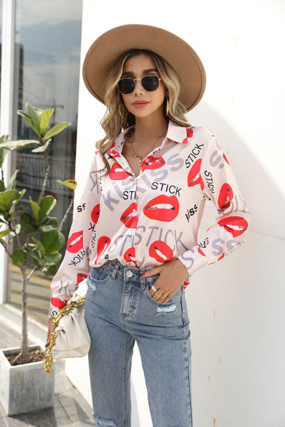 Camisa Estampada para Mujer con Cuello de Pie y Manga Larga - Image 9