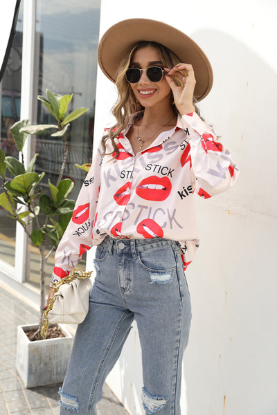 Camisa Estampada para Mujer con Cuello de Pie y Manga Larga - Image 11
