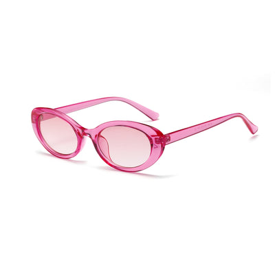 Translucent blue small frame oval sunglasses with light blue lenses on a white background. - Image 15