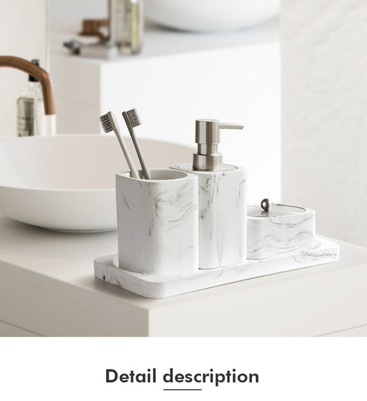 Juego de Baño Cuatro Piezas Estilo Nórdico con Mármol en Resina - Image 9