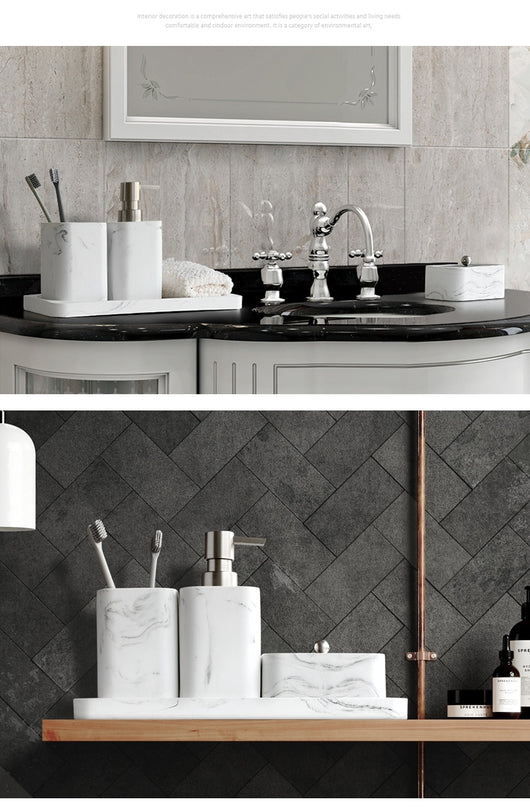 Juego de Baño Cuatro Piezas Estilo Nórdico con Mármol en Resina - Image 11