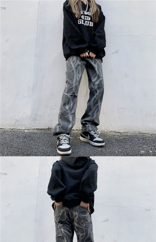 Pantalones Hip Hop Talle Alto Cintura Ancha Pierna Suelta Jeans Estampados - Image 8
