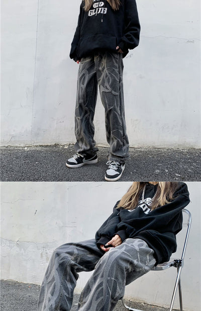 Pantalones Hip Hop Talle Alto Cintura Ancha Pierna Suelta Jeans Estampados - Image 10