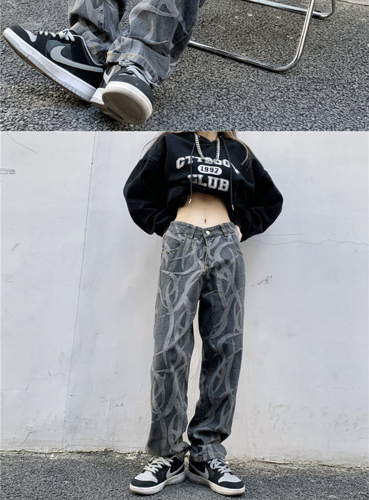 Pantalones Hip Hop Talle Alto Cintura Ancha Pierna Suelta Jeans Estampados - Image 11
