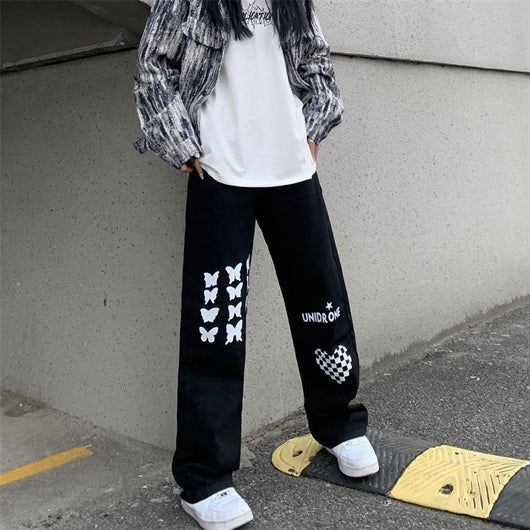 Pantalones Rectos Cintura Alta con Estampado Cuadriculado Corazones - Image 7