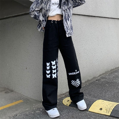 Pantalones Rectos Cintura Alta con Estampado Cuadriculado Corazones - Image 8