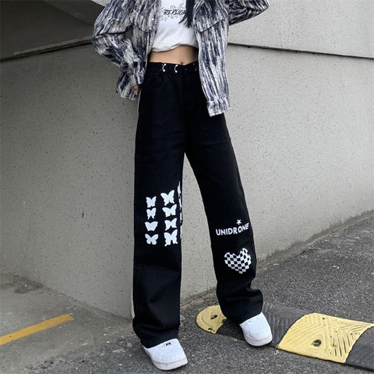 Pantalones Rectos Cintura Alta con Estampado Cuadriculado Corazones - Image 8