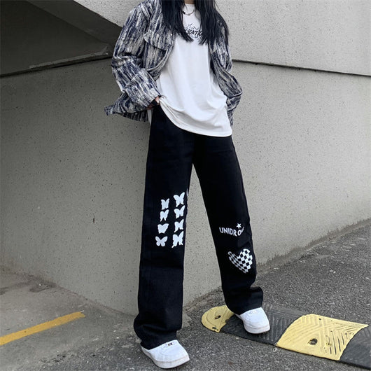 Pantalones Rectos Cintura Alta con Estampado Cuadriculado Corazones - Image 11