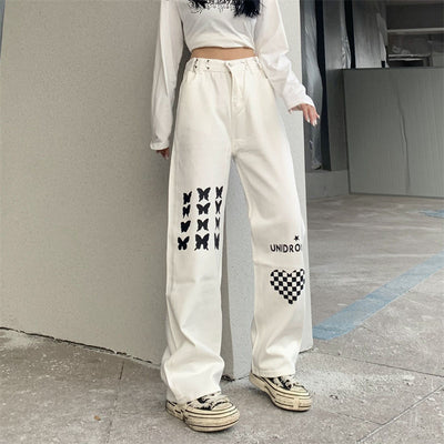 Pantalones Rectos Cintura Alta con Estampado Cuadriculado Corazones - Image 12