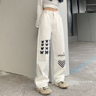 Pantalones Rectos Cintura Alta con Estampado Cuadriculado Corazones - Image 13