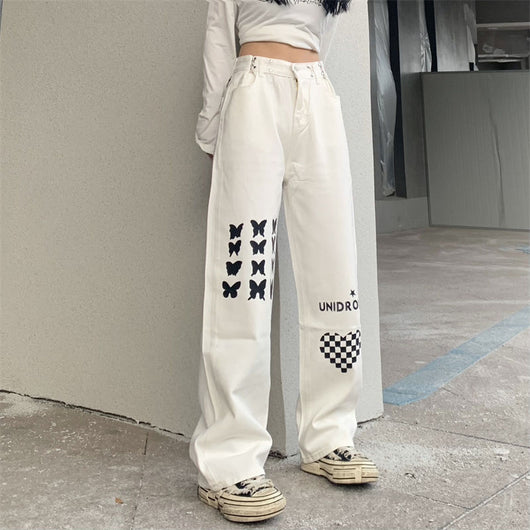 Pantalones Rectos Cintura Alta con Estampado Cuadriculado Corazones - Image 13