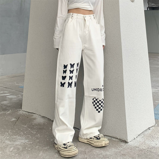 Pantalones Rectos Cintura Alta con Estampado Cuadriculado Corazones - Image 14