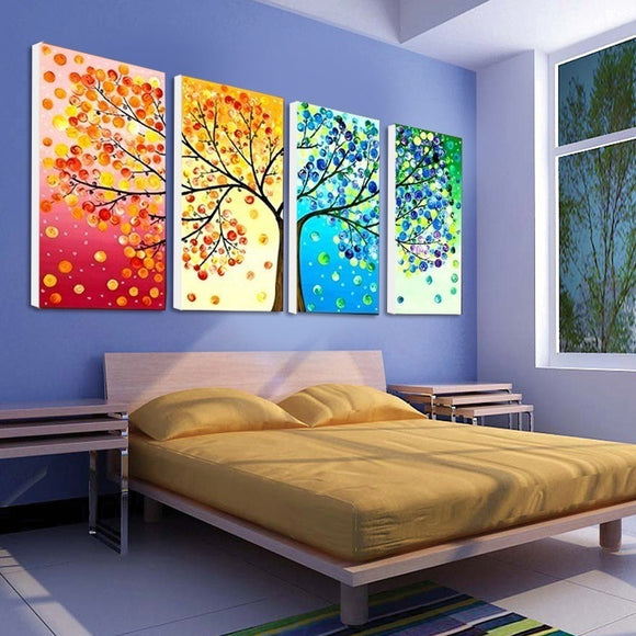 Cuadro Canvas Árbol Multicolor - Impresión HD Puzzle Decorativo 4 Piezas