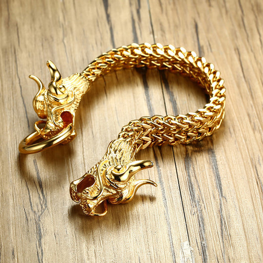 Pulsera de Acero Titanio con Cabeza de Dragón Dorado para Hombre - Image 2