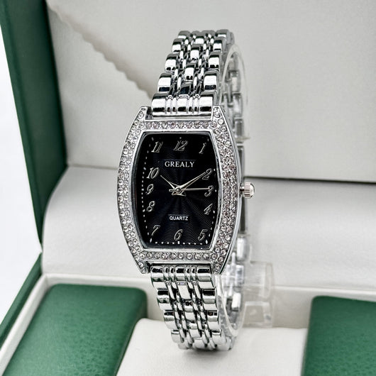 Reloj de Dama con Esfera de Barril Enchapado en Diamantes y Pulsera de Metal - Image 13