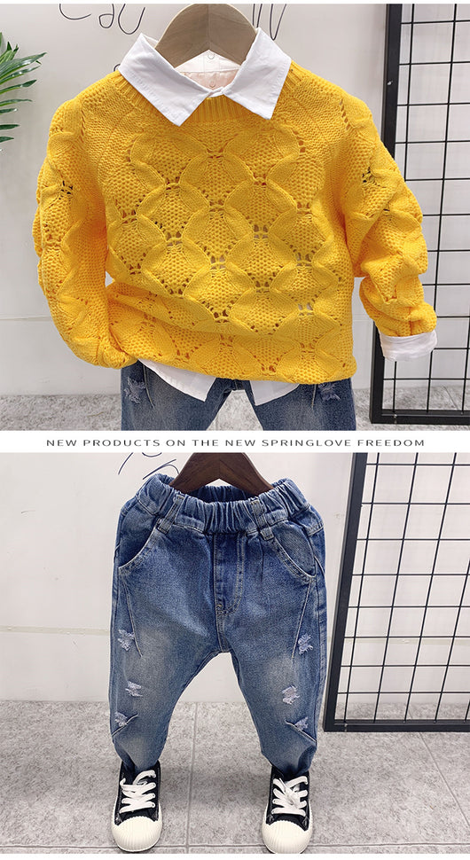 Conjunto Infantil 3 Piezas: Suéter Estampado, Remera y Jeans - Image 11
