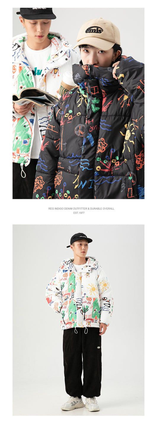 Abrigo Suelto de Algodón con Estampado Graffiti para Hombre - Image 7